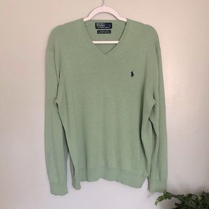 💚Polo by Ralph Lauren Mens Green V-Neck Sweater Sz L